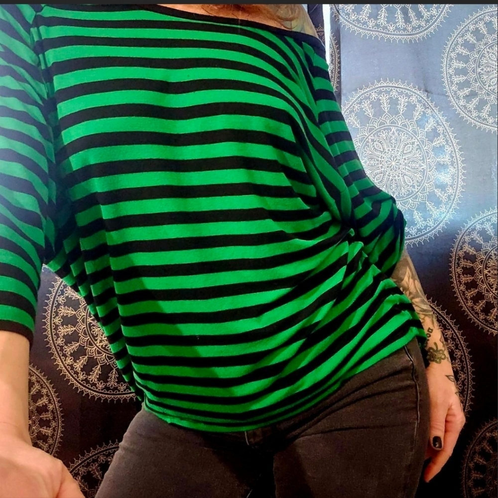 MICHAEL Michael Kors Green and Black Striped Top